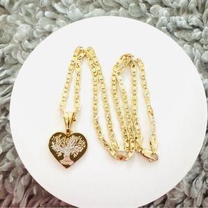 New 14K Gold Plated Tree of Life heart Pendant with 20” Necklace